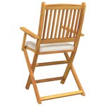 Chaises de jardin pliantes vidaXL avec coussin blanc 2 pièces en bois d'acacia solide