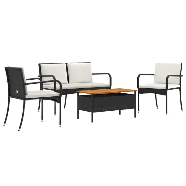 vidaXL Ensemble de jardin Noir polyrotin