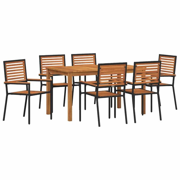 vidaXL Ensemble de salle à manger pour jardin 7 Pièces Noir