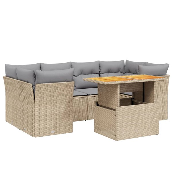 vidaXL Salon de jardin avec coussins 7 Pièces beige résine tressée