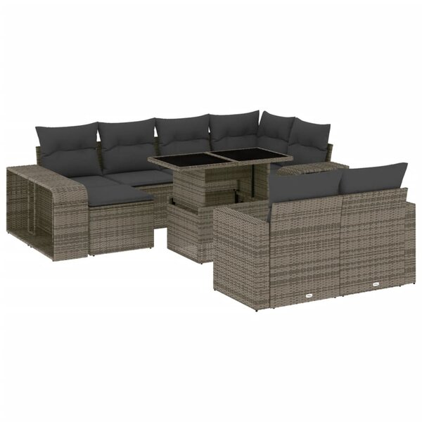 vidaXL Salon de jardin 11 Pièces avec coussins gris résine tressée