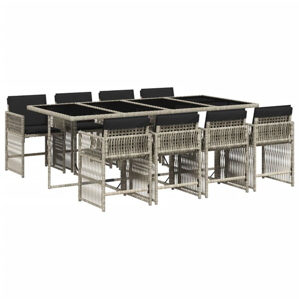 vidaXL Ensemble à manger de jardin et coussins 9 Pièces gris clair rotin