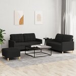 vidaXL Ensemble de canapés 3 Pièces avec coussins Noir Tissu
