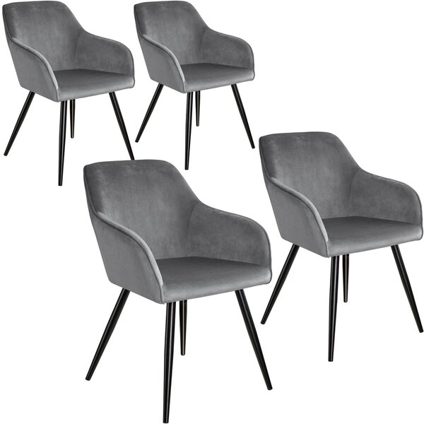 Lot de 4 chaises pieds noir siège de salon cuisine salle à manger design élégant velours gris 08_0000076