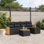 vidaXL Salon de jardin 6 Pièces avec coussins noir résine tressée