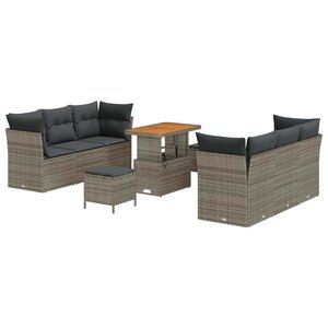 vidaXL Canapé de Jardin 9 Pièces avec Coussins Gris en Rattan Synthétique