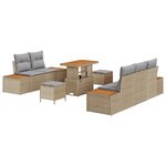 Ensemble de Canapé de Jardin 8 Pièces avec Coussins Beige Rattan Poly Acacia