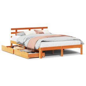 vidaXL Cadre de lit avec tiroirs sans matelas cire marron 140x190 cm