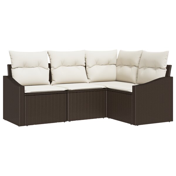 vidaXL Ensemble de canapé de jardin 4 pièces avec coussins Marron Poly Rattan