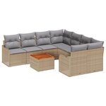 Ensemble de canapé de jardin vidaXL 9 pièces avec coussins Beige Poly Rotin Acacia