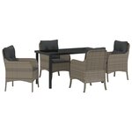 vidaXL Ensemble de salle à manger de jardin de 5 pièces avec coussins gris en poly rattan
