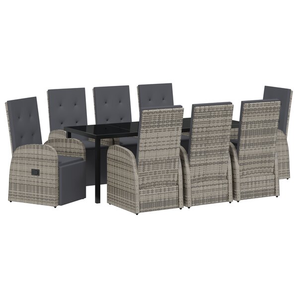 vidaXL Set de jardin 9 pièces avec coussins en rattan synthétique gris