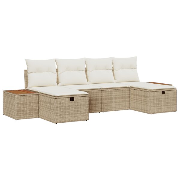 vidaXL Ensemble de Canapés de Jardin de 6 Pièces avec Coussins Beige Poly Rattan
