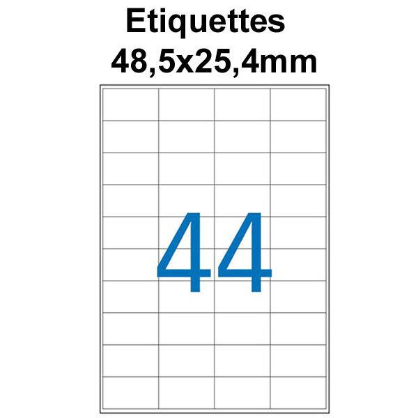 Étiquettes adhésives  48 5x25 4mm  (44étiquettes/feuille) - blanc - 50 feuilles -t3azur