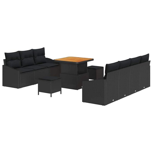 vidaXL Ensemble de canapé de jardin 10 Pièces Noir 80 x 80 x 71 cm