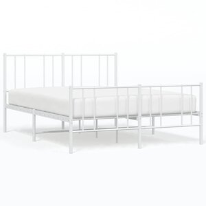vidaXL Cadre de lit métal sans matelas et pied de lit blanc 135x190 cm