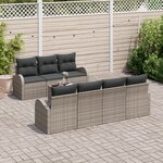 Ensemble de Canapé de Jardin 8 Pièces avec Coussins Gris Rattan Poly