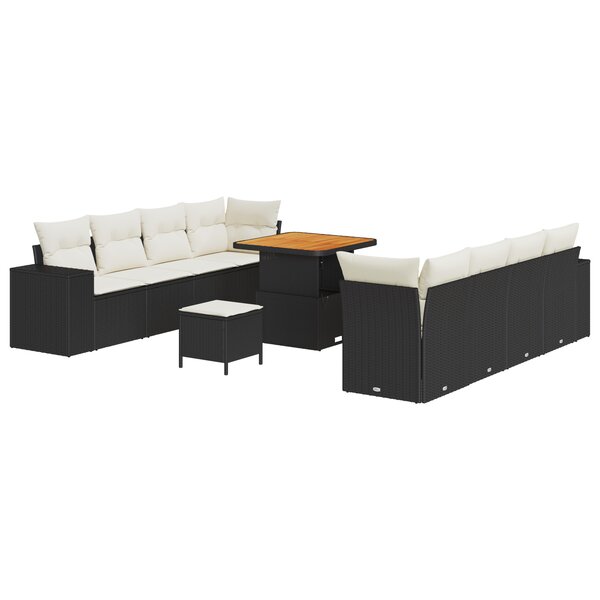 vidaXL Ensemble de Canapés de Jardin 11 Pièces avec Coussins Noir Rattan Poly Acacia