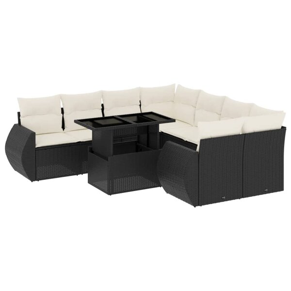 vidaXL Salon de jardin 9 Pièces avec coussins noir résine tressée