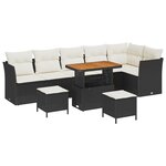 Ensemble de canapé de jardin 9 pièces avec coussins Noir Rotin PE Acacia