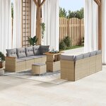 Canapé de jardin 11 pièces avec coussins beige poly rotin acacia