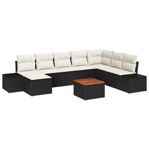 vidaXL Ensemble de canapé de jardin 9 Pièces Noir  blanc