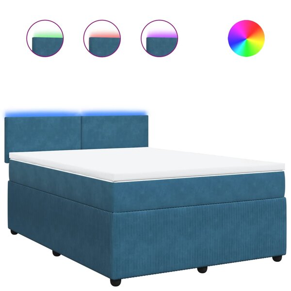 vidaXL Sommier à lattes de lit et matelas bleu 160x200 cm velours