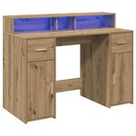 vidaXL Bureau avec lumières LED chêne artisanal bois d'ingénierie