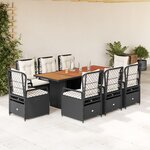 vidaXL Ensemble à manger de jardin 9Pièces coussins noir résine tressée