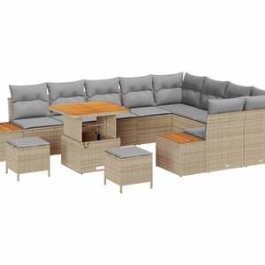 vidaXL Ensemble de canapé de jardin 12 Pièces Beige Poly rotin
