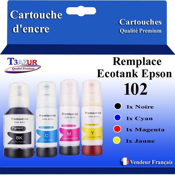 T3AZUR - 4x Recharges compatibles avec Epson 102 EcoTank
