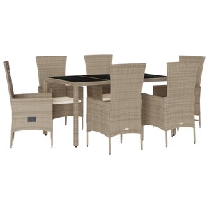 vidaXL Ensemble à manger de jardin et coussins 7 Pièces beige poly rotin