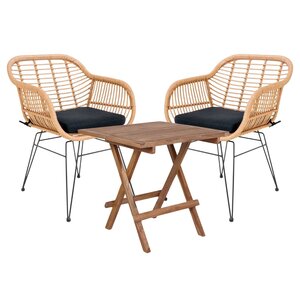 Table de jardin carrée 50 cm + 2 fauteuils