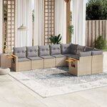 vidaXL Salon de jardin avec coussins 9 Pièces beige résine tressée