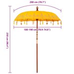 vidaXL Parasol balinais Jaune (180-190) x 260 cm Coton et bois massif
