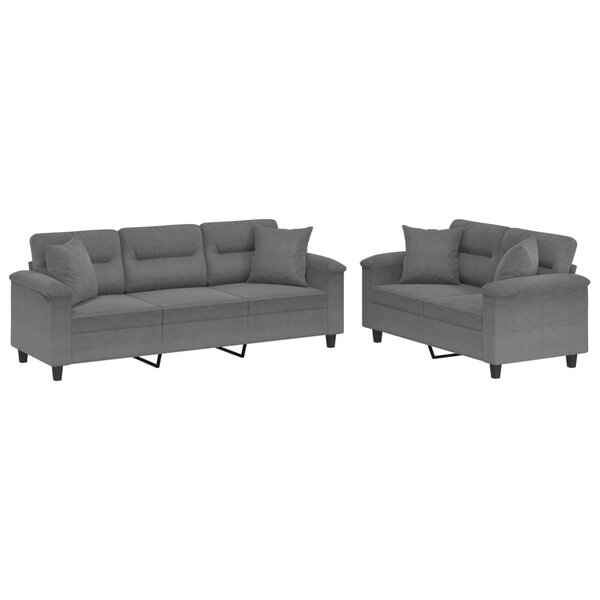 vidaXL Ensemble de canapés 2 Pièces coussins Gris foncé Tissu microfibre