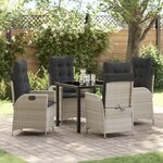 vidaXL Ensemble de Salle à Manger de Jardin de 5 Pièces avec Coussins Gris Clair Poly Rattan