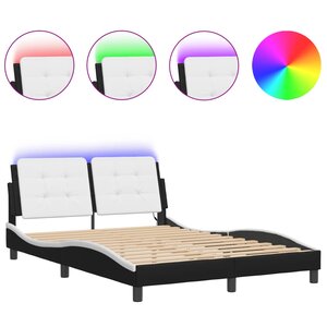 vidaXL Cadre de lit avec LED sans matelas Zadar noir et blanc 140x200 cm