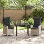 vidaXL Ensemble de salle à manger de jardin de 3 pièces avec coussins Gris clair Rattan poly