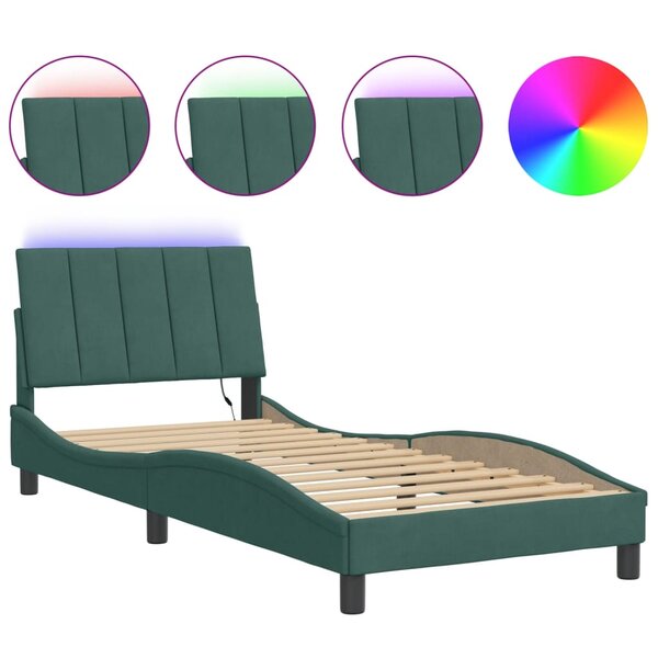vidaXL Cadre de lit avec lumières LED vert foncé 90x200 cm velours
