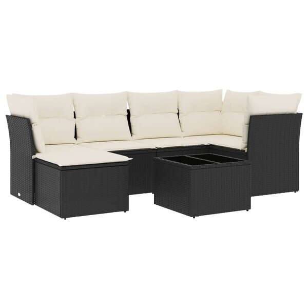 vidaXL Salon de jardin 7 Pièces avec coussins noir résine tressée