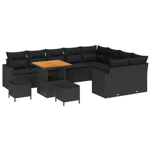 vidaXL Ensemble de canapé de jardin 12 Pièces Noir 80 x 80 x 71 cm