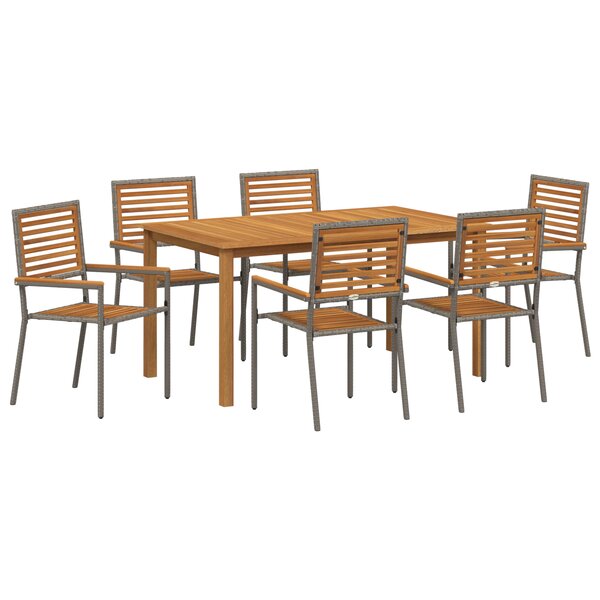 Ensemble de repas jardin 7 pièces vidaXL Ronde Poly Rattan Acacia