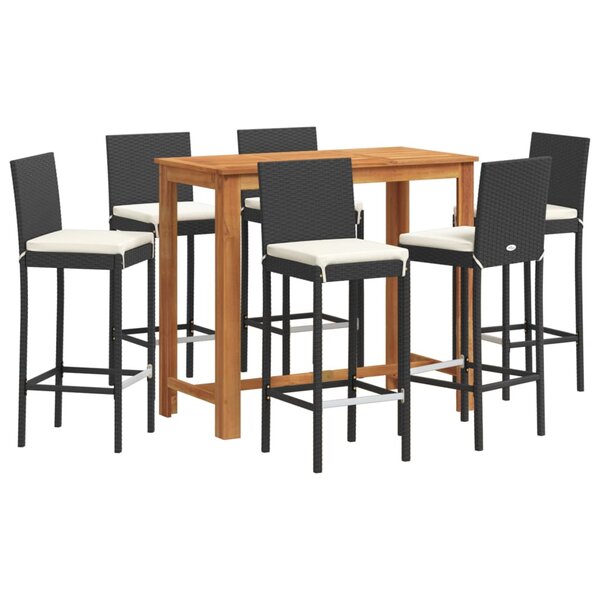 vidaXL Ensemble de bar de jardin 7 Pièces noir bois massif acacia rotin