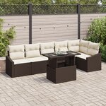 vidaXL Ensemble de canapé de jardin 7 pièces avec coussins marron en poly rattan