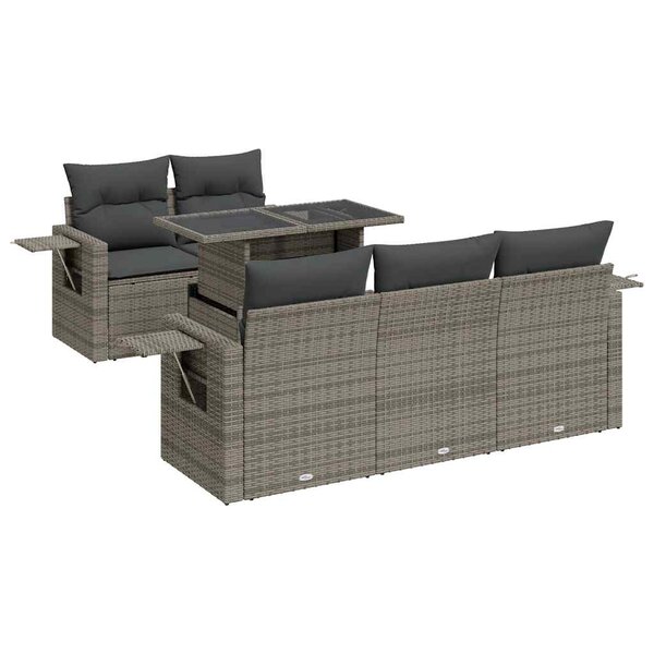 vidaXL Salon de jardin 6 Pièces avec coussins gris résine tressée