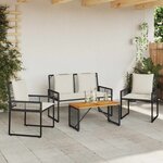 vidaXL Ensemble de meubles d'extérieur 4 Pièces Noir et blanc crème