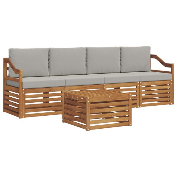 vidaXL Ensemble de canapés d'extérieur 5 pc Gris Naturel et Clair