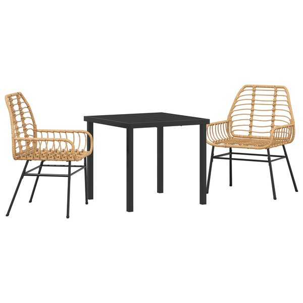 vidaXL Ensemble salle à manger de jardin 3 pièces brun poly rotin