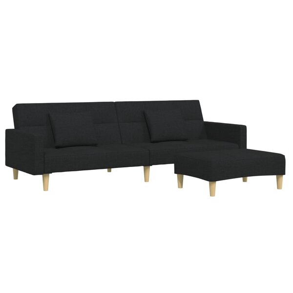 vidaXL Canapé-lit à 2 places avec repose-pied noir tissu